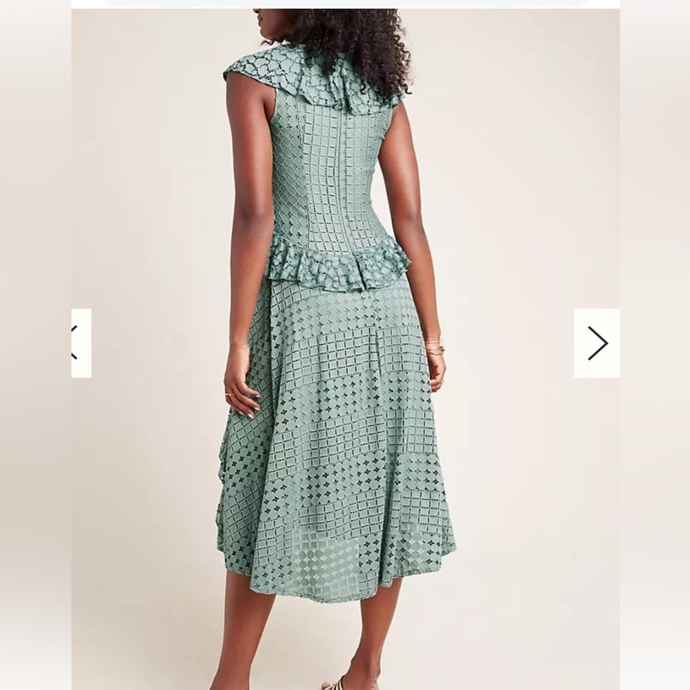 Anthropologie Women's Mint Green Lace Ruffle Wrap Midi Dress Size 0